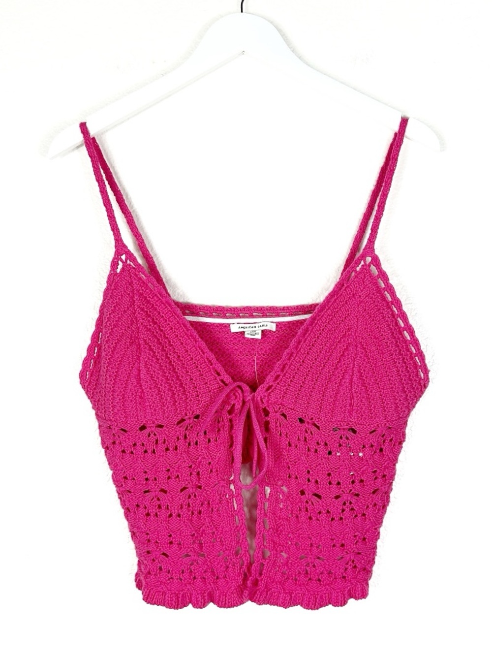 American Eagle cotton crochet knit tie front festival cropped top Y2K size large